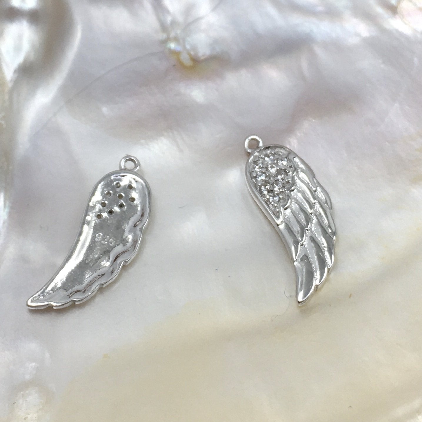 Angel Wings Sterling Silver CZ Flat Charm | Bellaire Wholesale