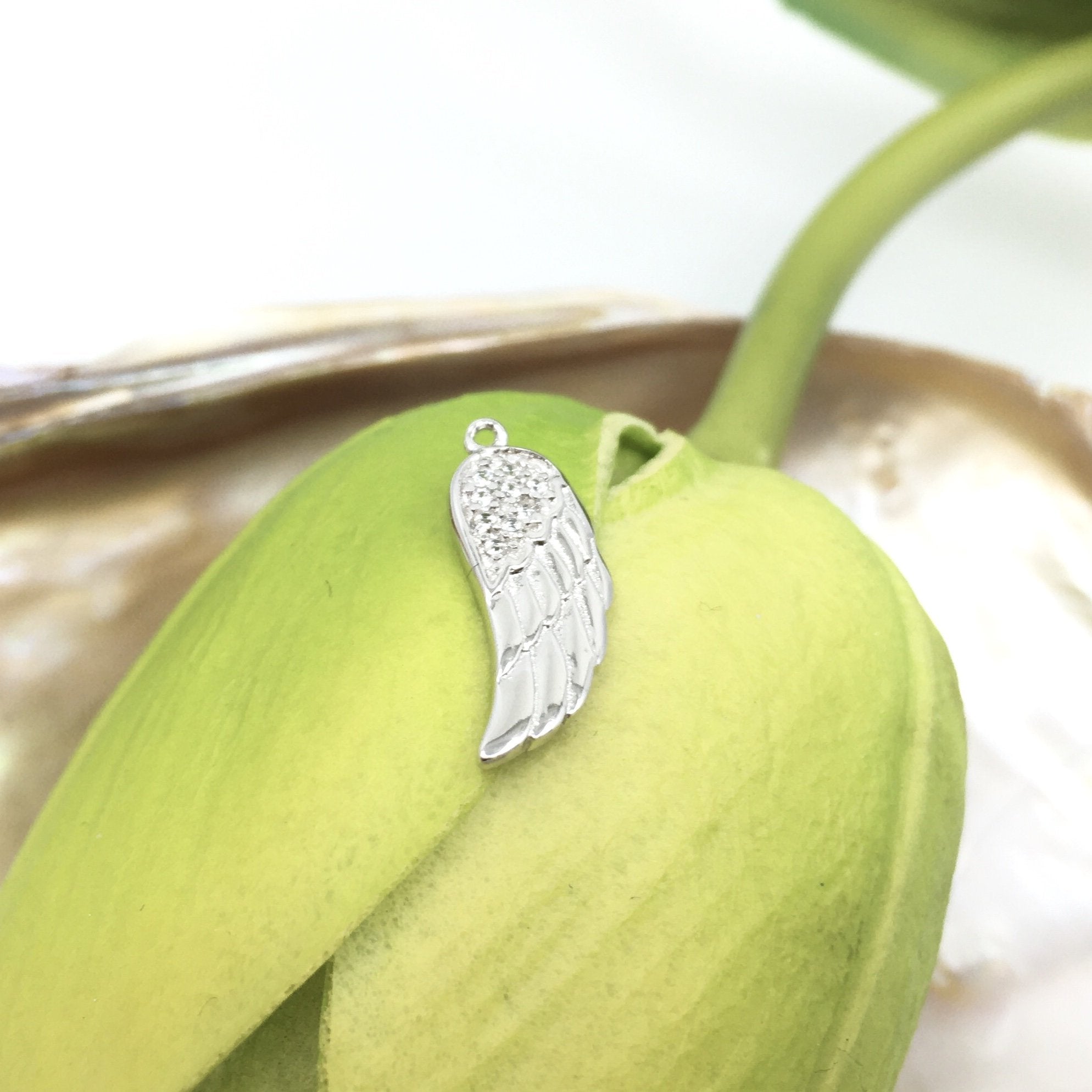Angel Wings Sterling Silver CZ Flat Charm | Bellaire Wholesale