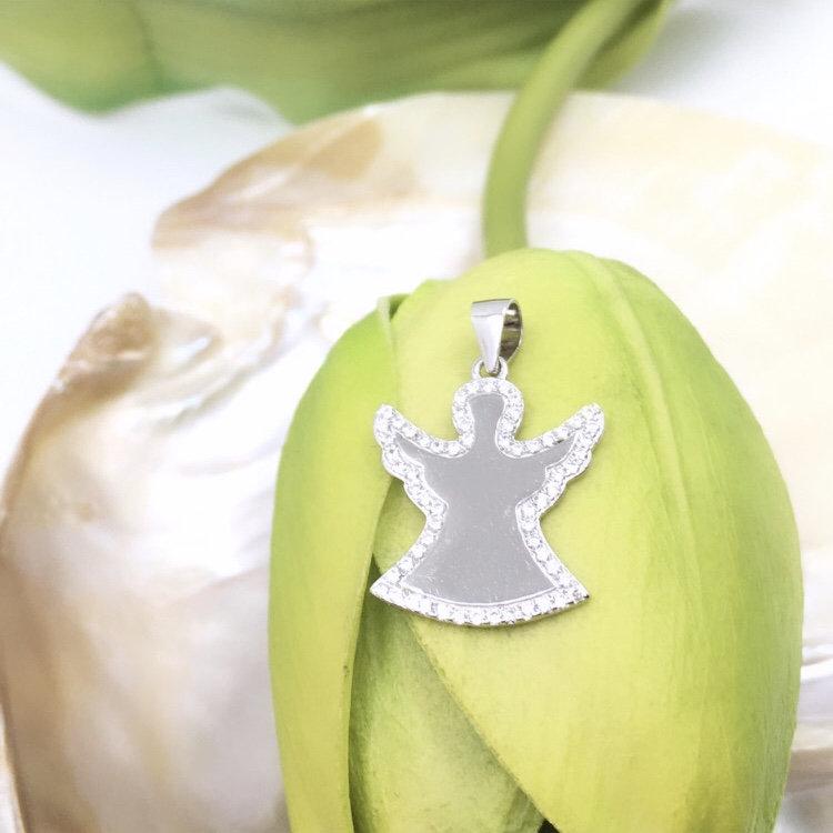 CZ Angel Sterling Silver Flat Charm | Bellaire Wholesale