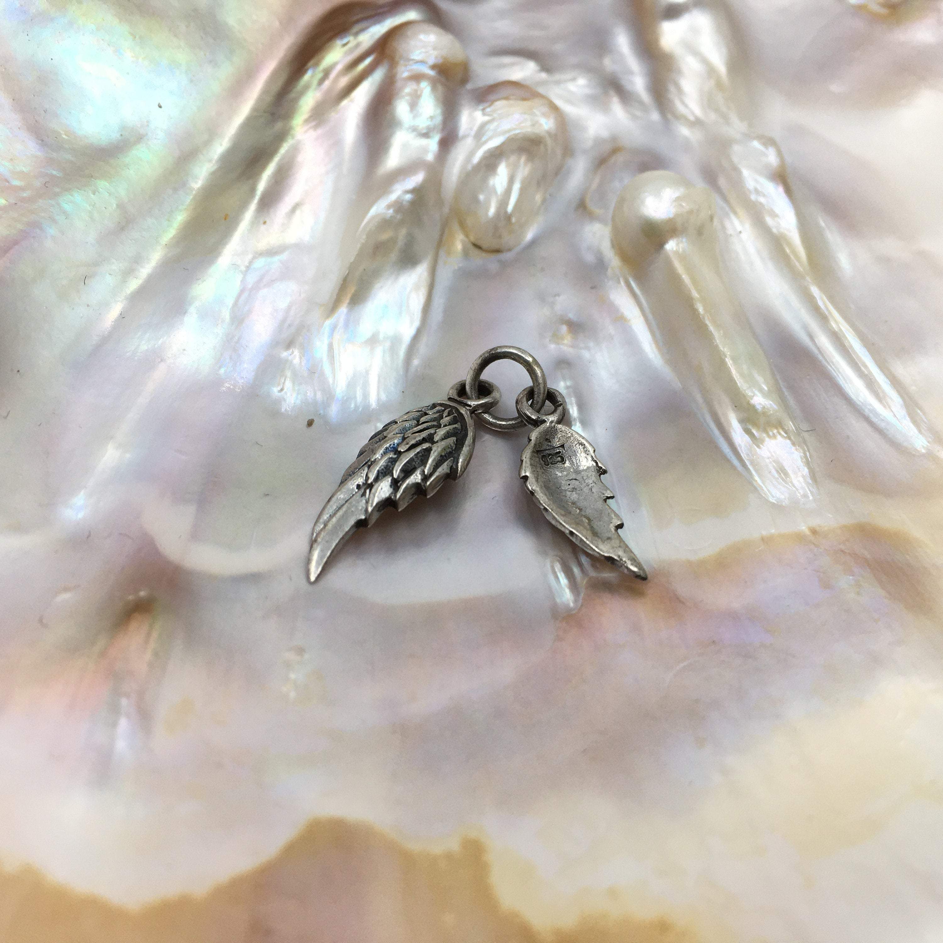 Angel Wings Sterling Silver 3D 2pc Charm | Bellaire Wholesale