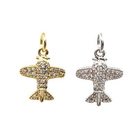 Airplane CZ Pave Flat Charm, Rhodium and 118K Gold plated