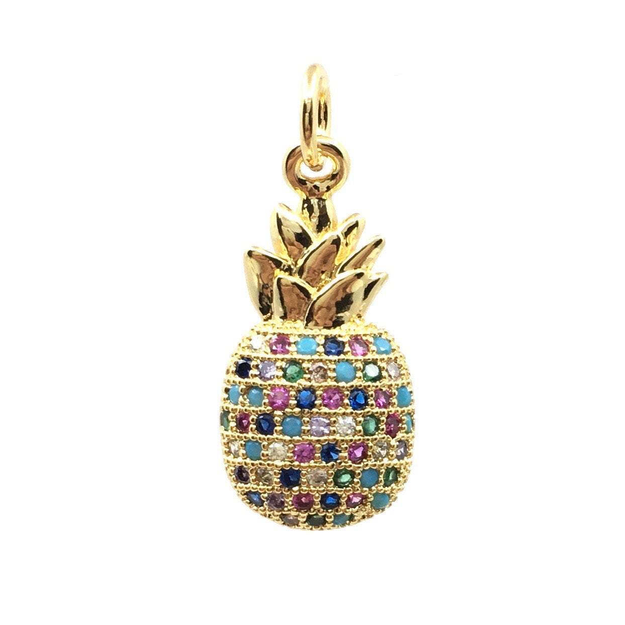 Pineapple Colorful CZ Pave Flat Charm