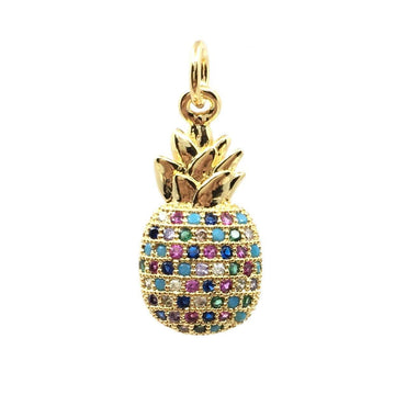 Pineapple Colorful CZ Pave Flat Charm