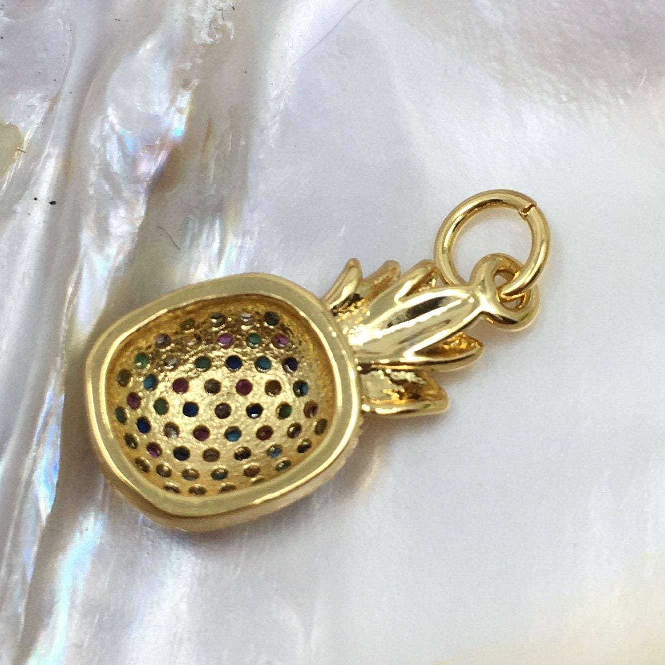 Pineapple Colorful CZ Pave Flat Charm
