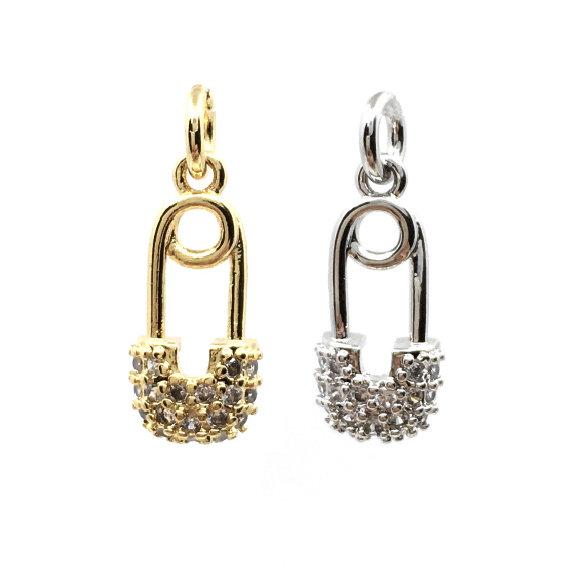 Tiny Brass Gold/Rhodium Pin CZ Charm