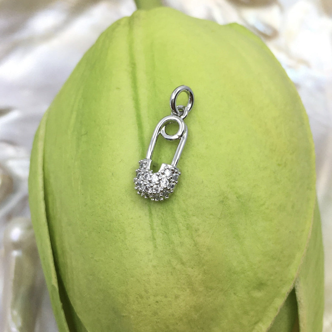 Tiny Brass Gold/Rhodium Pin CZ Charm
