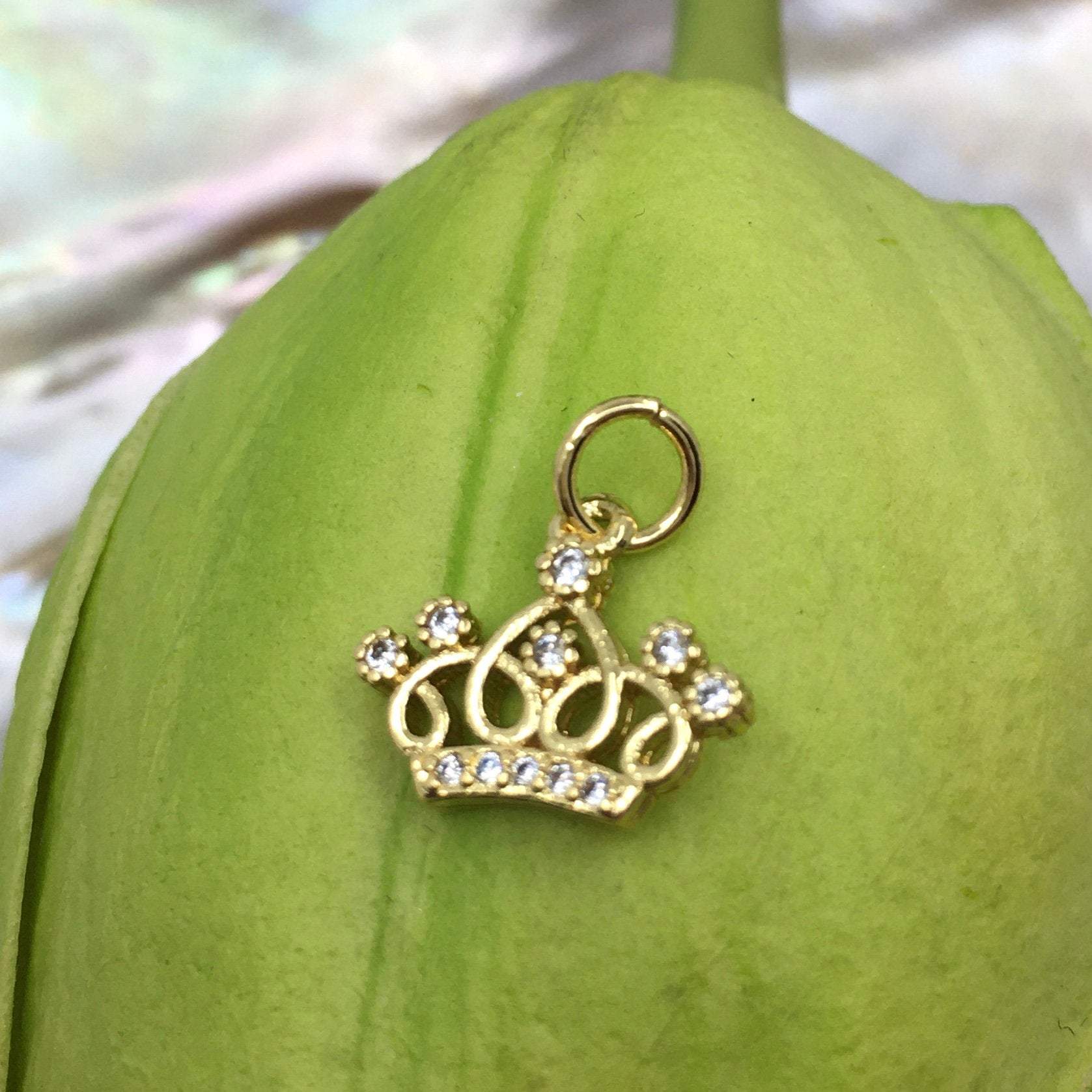 Crown CZ Charm 18k Gold Plated
