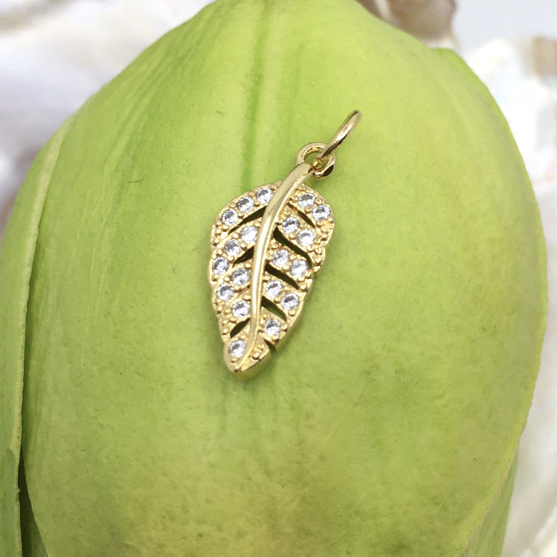 Big Leaf CZ Brass Charm, Brass | Bellaire Wholesale