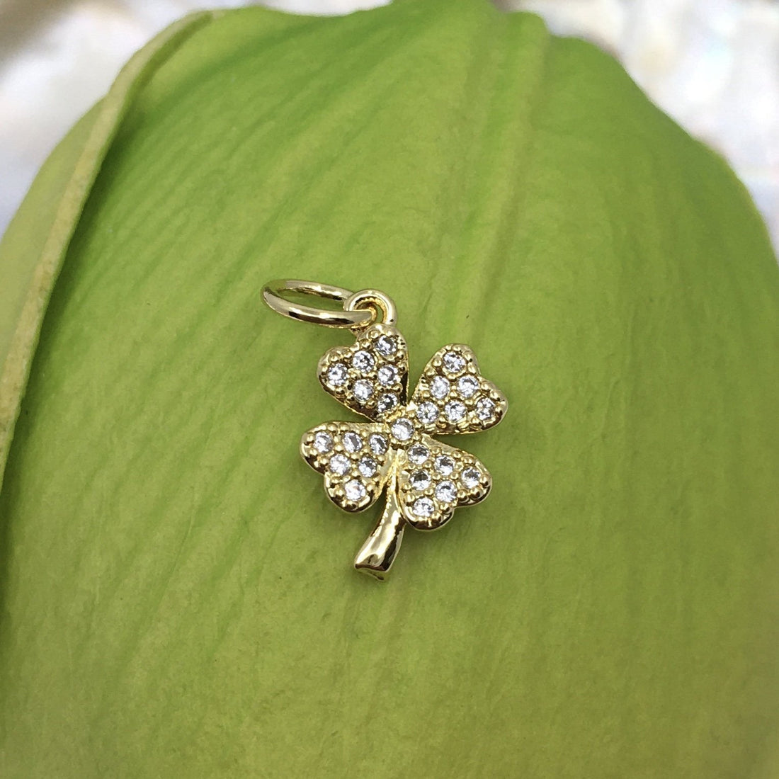 Clover Leaf Brass Gold CZ Charm | Bellaire Wholesale