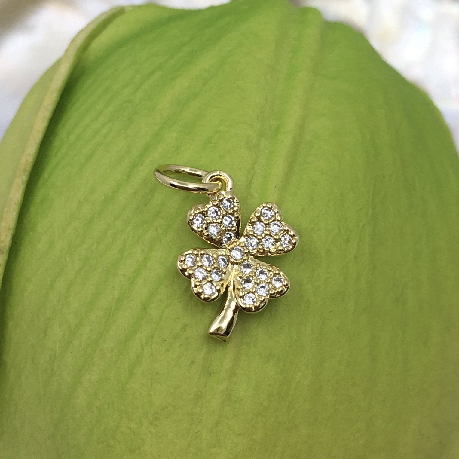 Clover Leaf Brass Gold CZ Charm | Bellaire Wholesale