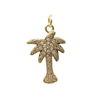 Palm Tree CZ Pave Flat Charm, Gold Tree Charm