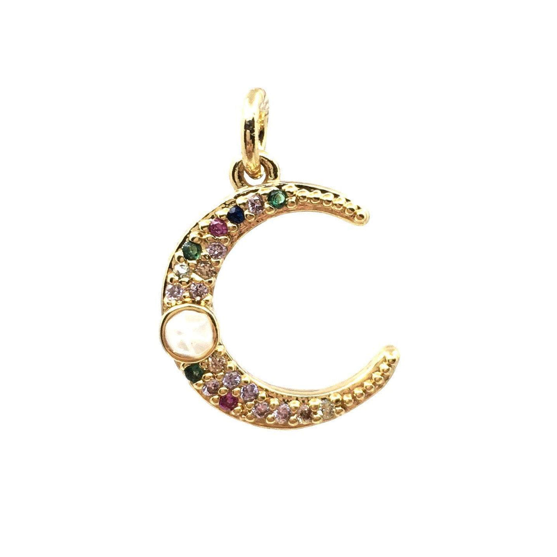 Half Moon Gold Charm, Colorful CZ Pave | Bellaire Wholesale