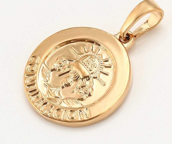 Gold Confirmation Pendant, Confirmacion Charm, 18K Gold Plated