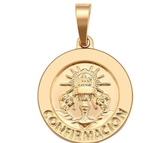 Gold Confirmation Pendant, Confirmacion Charm, 18K Gold Plated