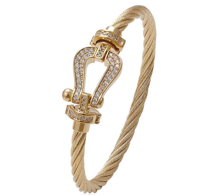 Horse Shoe Clamp Bangle,  CZ 18k Gold, Brass Gold Bangle