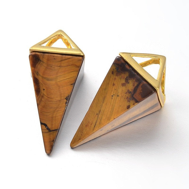 Tiger Eye With Gold Top,  Natural Stone Pendant