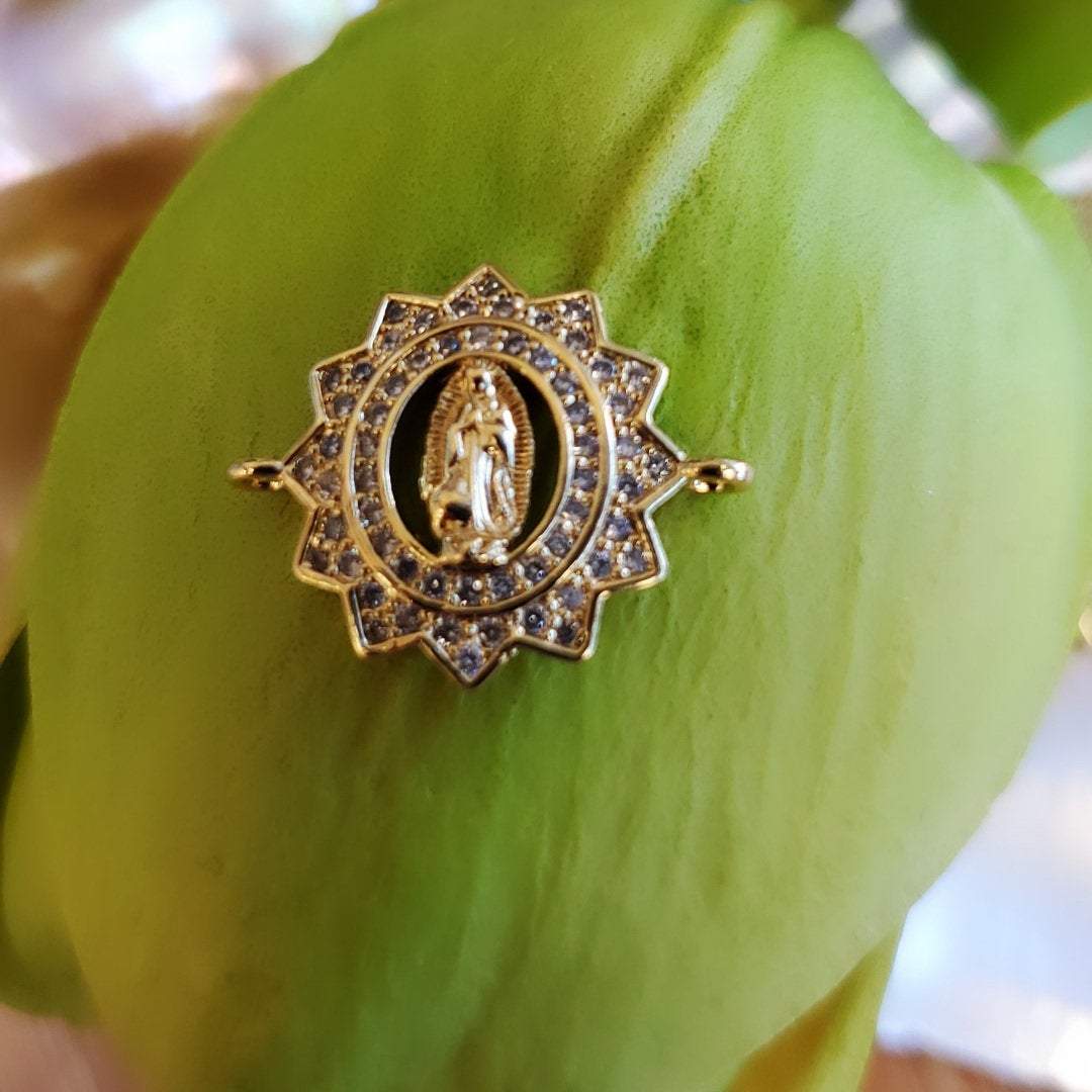 Gold Mother Mary Cubic Zirconia Connector