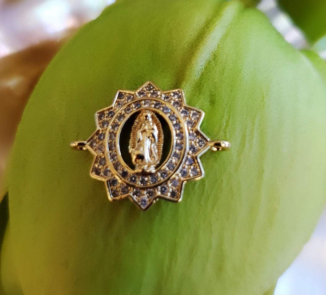 Gold Mother Mary Cubic Zirconia Connector