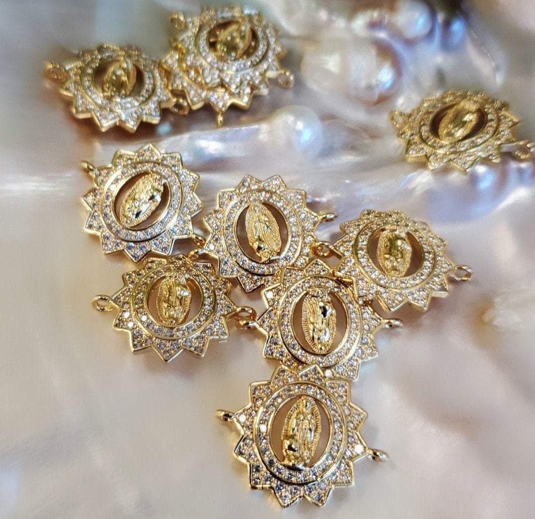 Gold Mother Mary Cubic Zirconia Connector