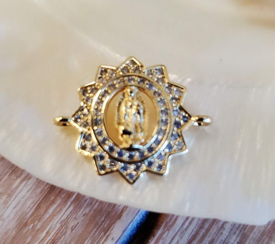 Gold Mother Mary Cubic Zirconia Connector