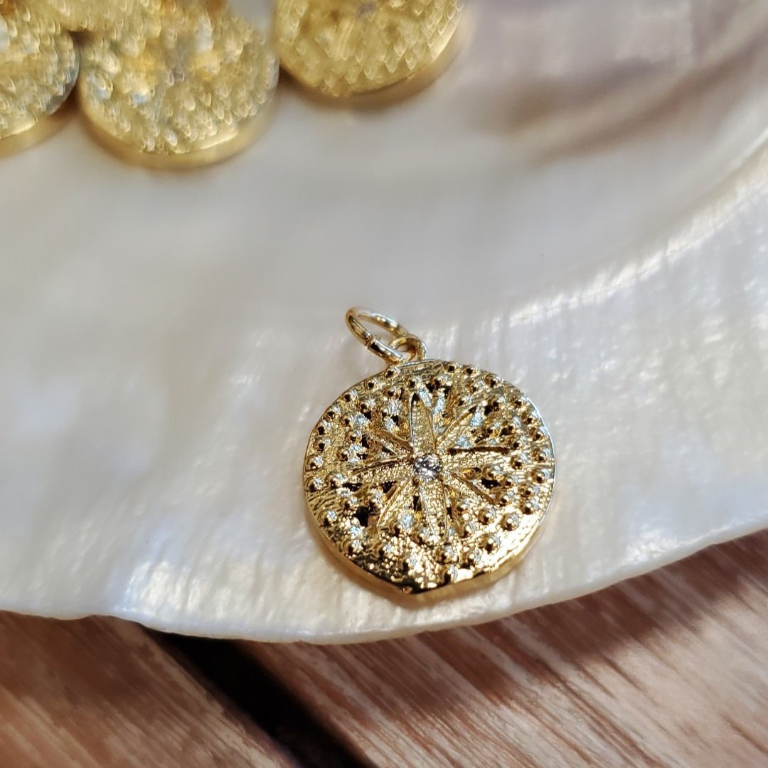 Round Compass Gold Brass Charm, 14mm round Compass 16mm Charm
