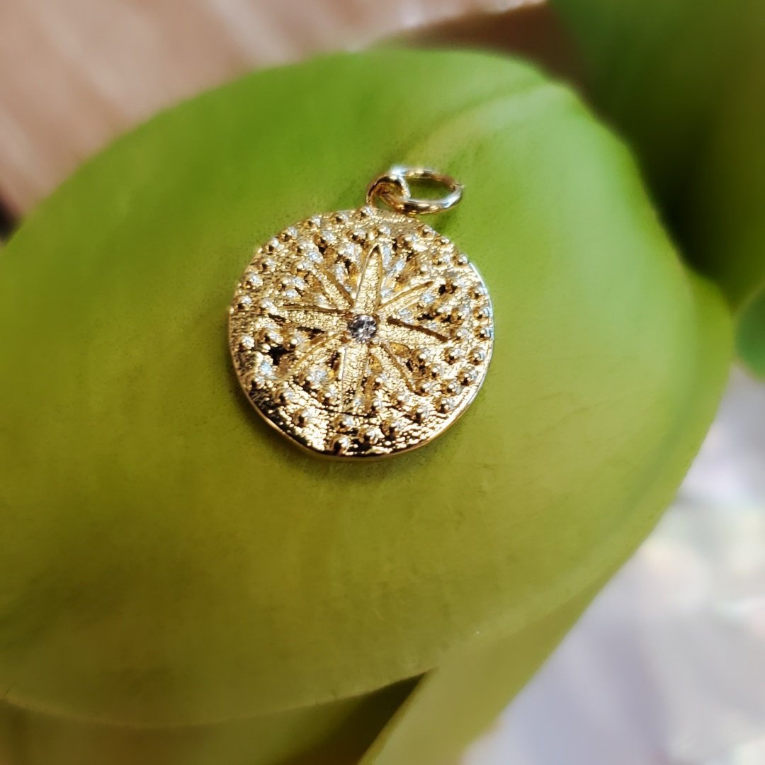 Round Compass Gold Brass Charm, 14mm round Compass 16mm Charm