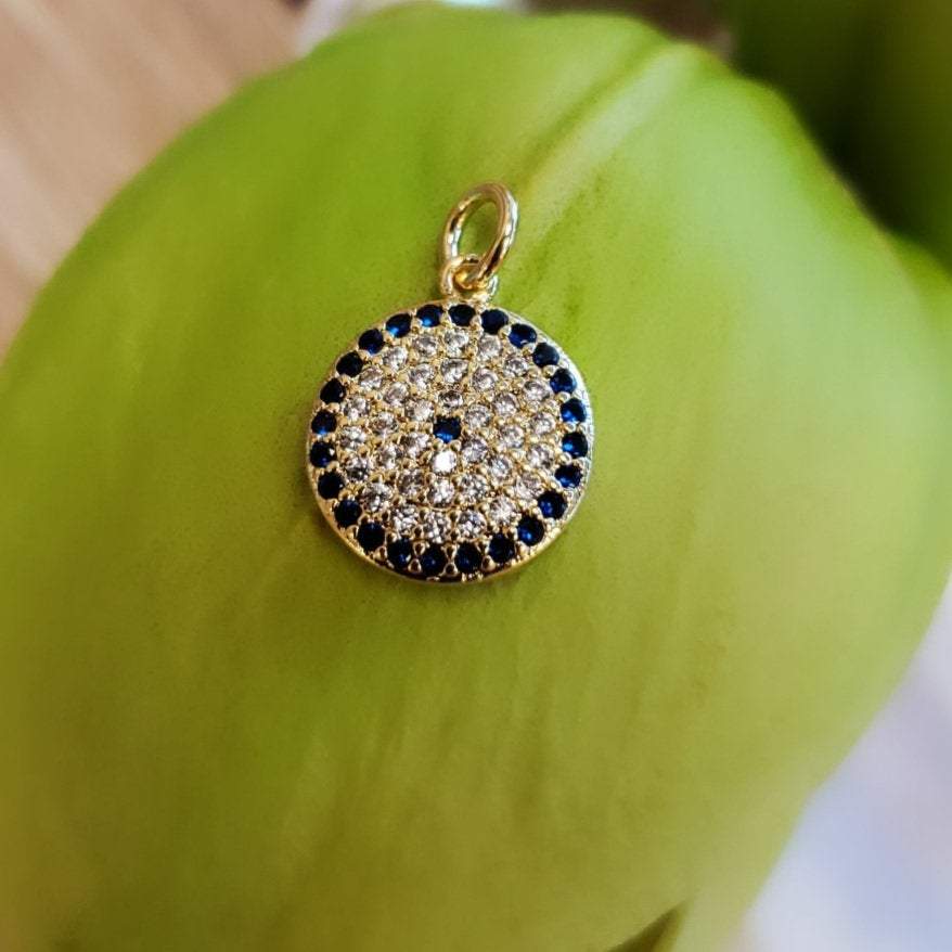 Round Blue Clear CZ Brass Evil Eye Charm | Bellaire Wholesale