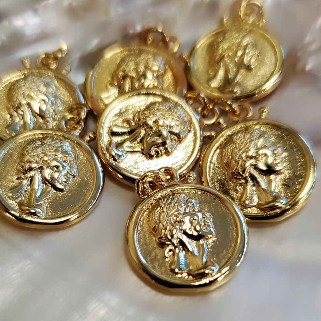 2 sided Greek Goddess ,Goddess Gold Charm