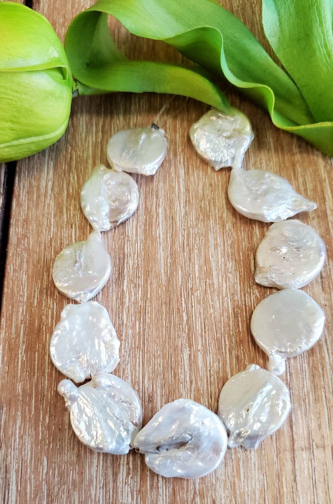 Disc Shape Mother of Pearl, White Pearl Bead
