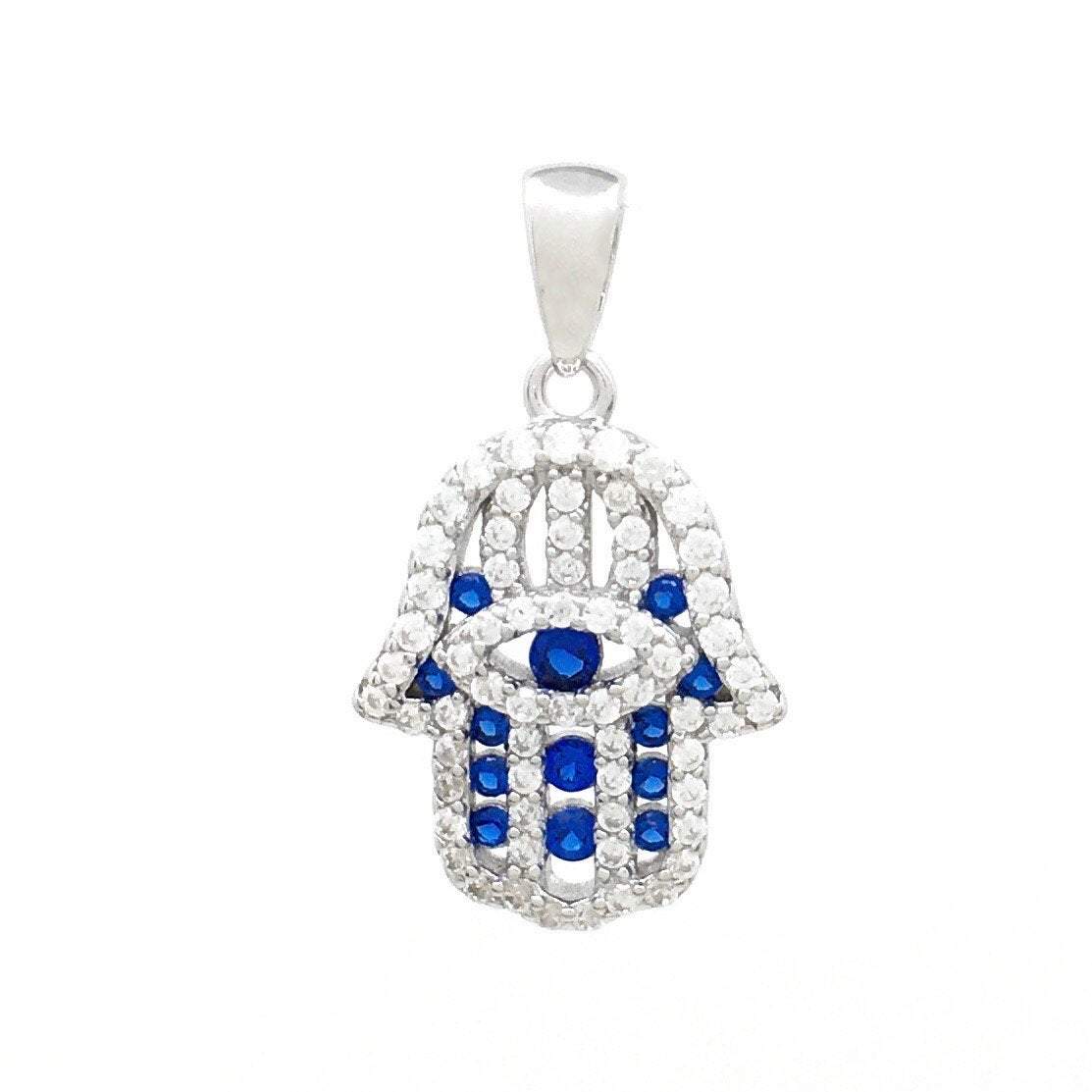 Hamsa Flat sterling Silver Charm Blue CZ | Bellaire Wholesale