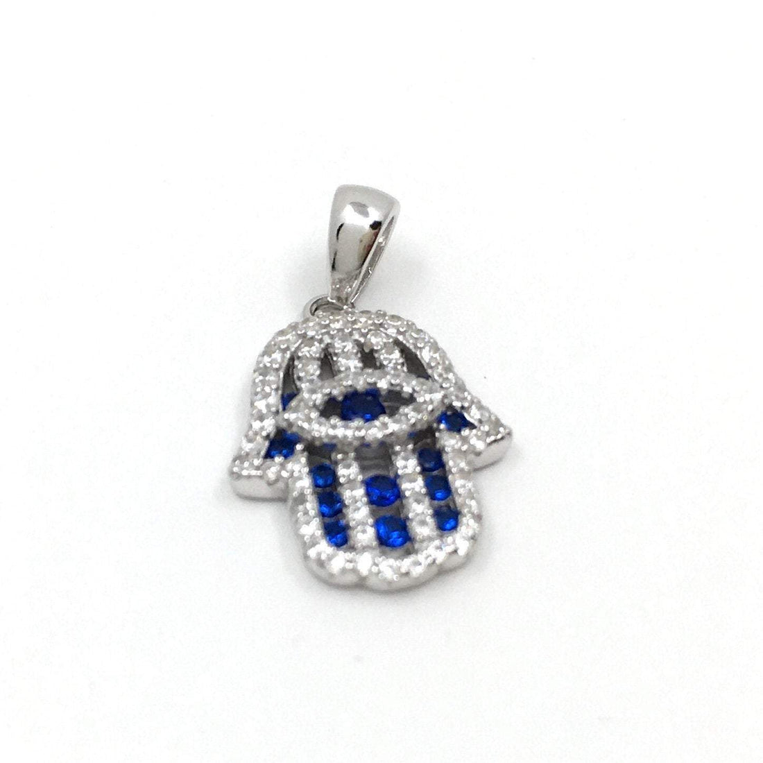 Hamsa Flat sterling Silver Charm Blue CZ | Bellaire Wholesale