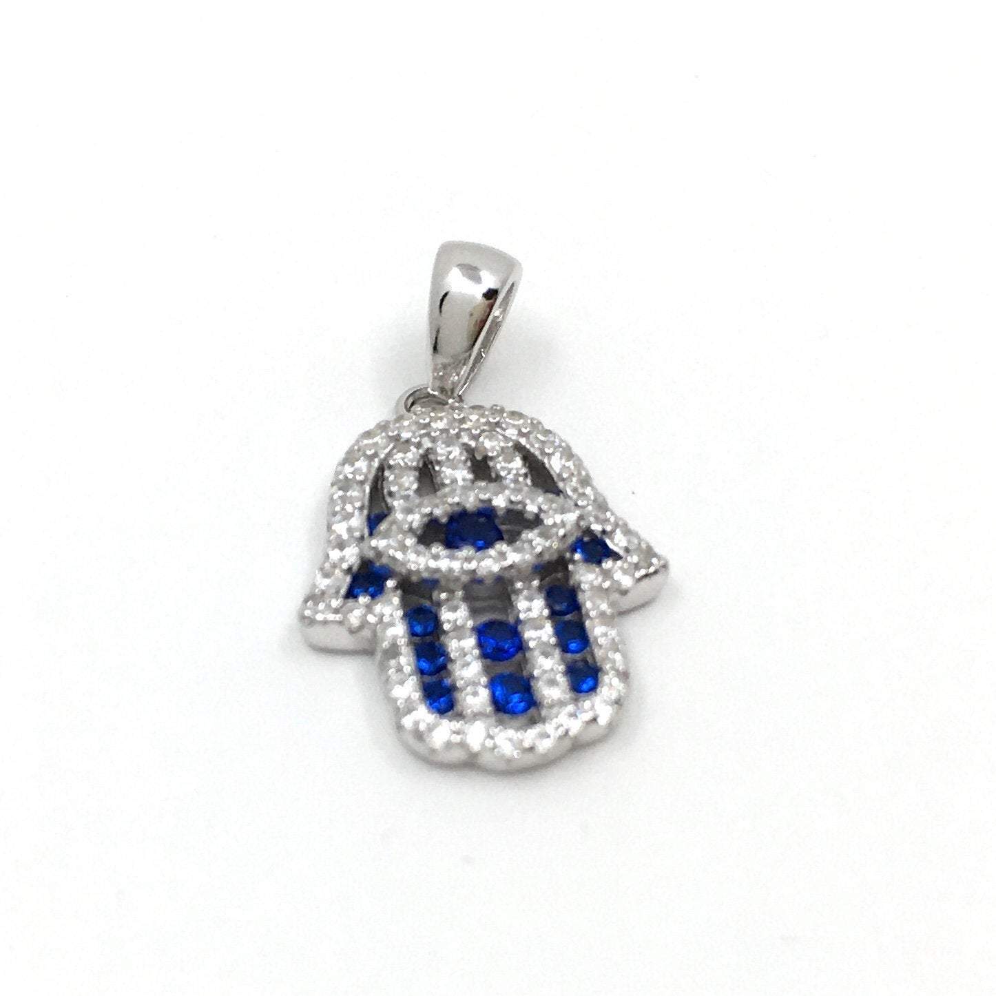 Hamsa Flat sterling Silver Charm Blue CZ | Bellaire Wholesale
