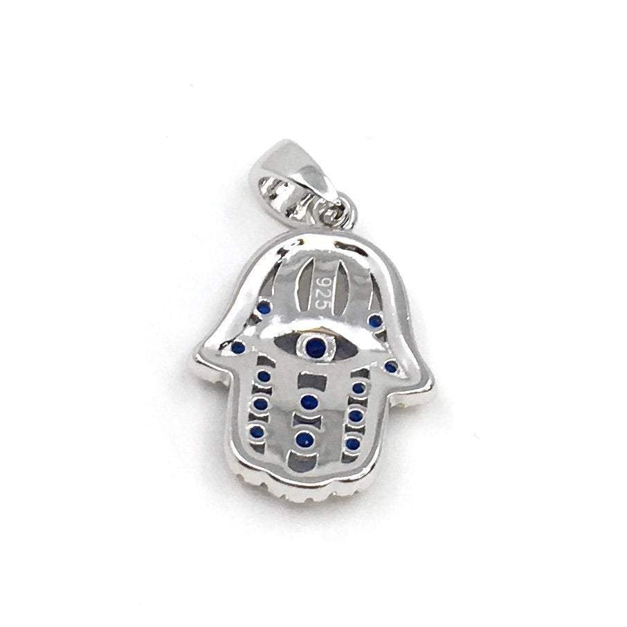 Hamsa Flat sterling Silver Charm Blue CZ | Bellaire Wholesale