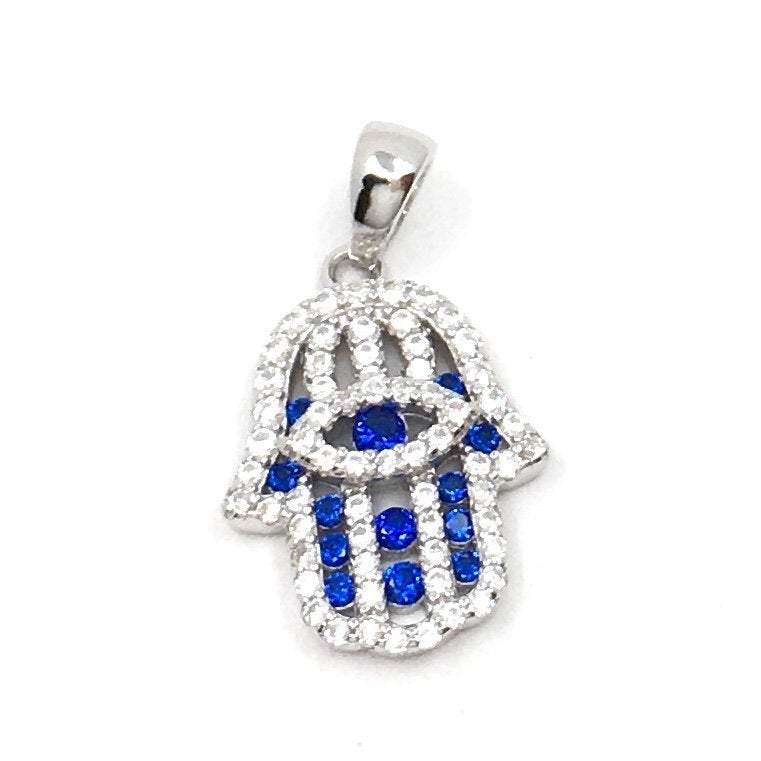 Hamsa Flat sterling Silver Charm Blue CZ | Bellaire Wholesale