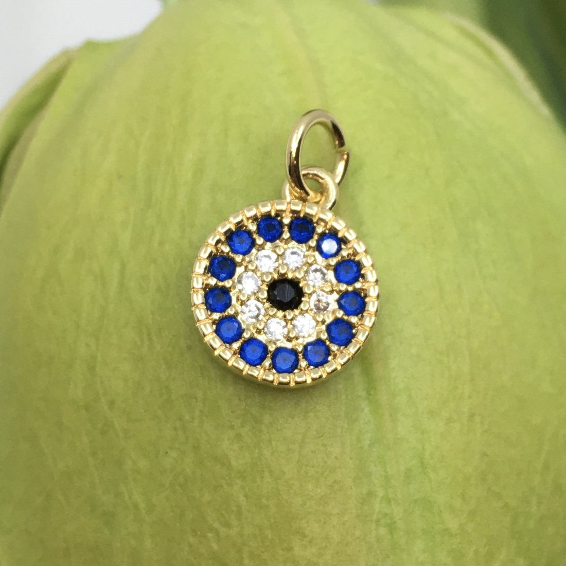 Round Blue and CZ Brass Evil Eye Charm | Bellaire Wholesale
