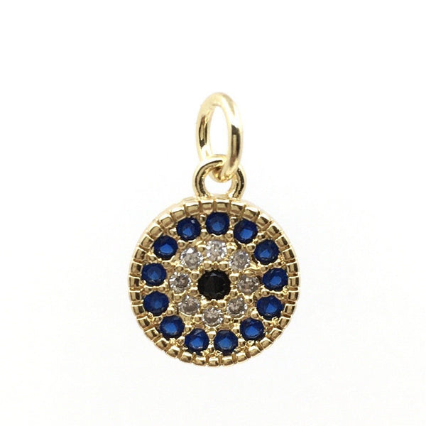 Round Blue and CZ Brass Evil Eye Charm | Bellaire Wholesale