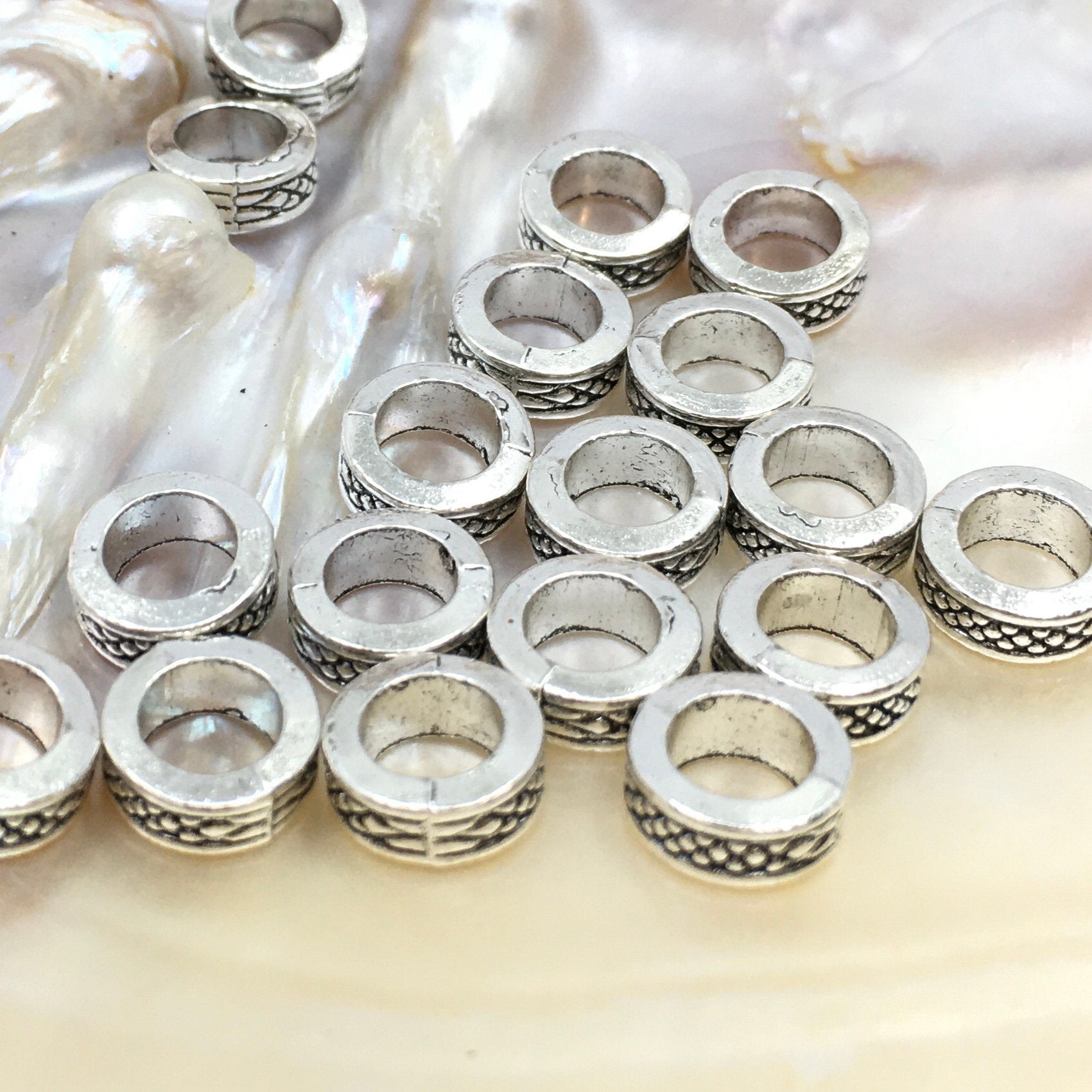 20Pc Alloy Silver Round Cylinder Flat Spacer Beads| Bellaire Wholesale