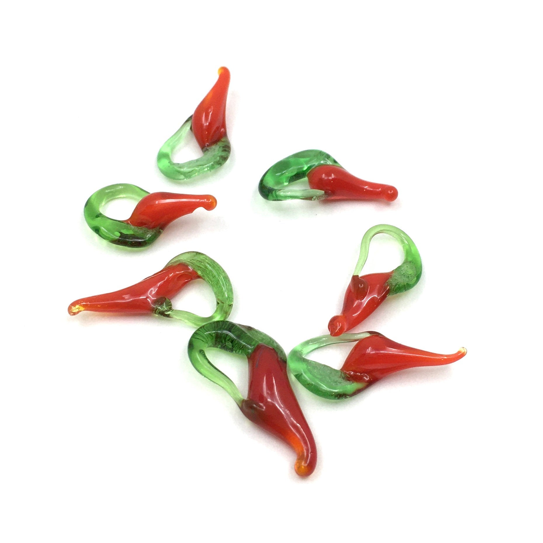 40 PCs Cornicello Red Glass green loop Charm | Bellaire Wholesale 