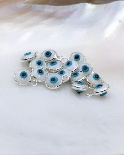 2Pcs Round Silver Plated White Evil Eye Charm | Bellaire Wholesale