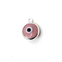 2Pcs Round Silver Plated Pink Evil Eye Charm | Bellaire Wholesale
