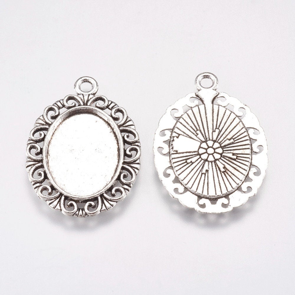 Alloy Antique Silver/Bronze Cabochon Pendant  | Bellaire Wholesale