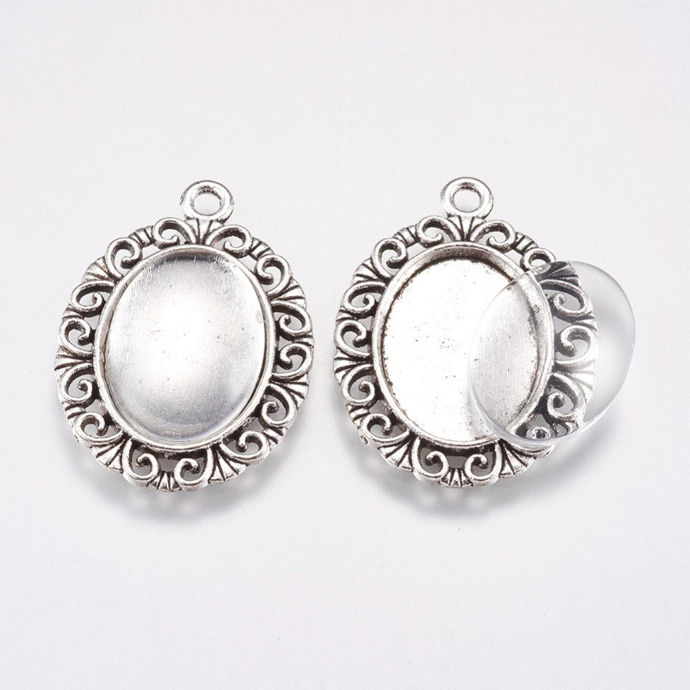 Alloy Antique Silver/Bronze Cabochon Pendant  | Bellaire Wholesale