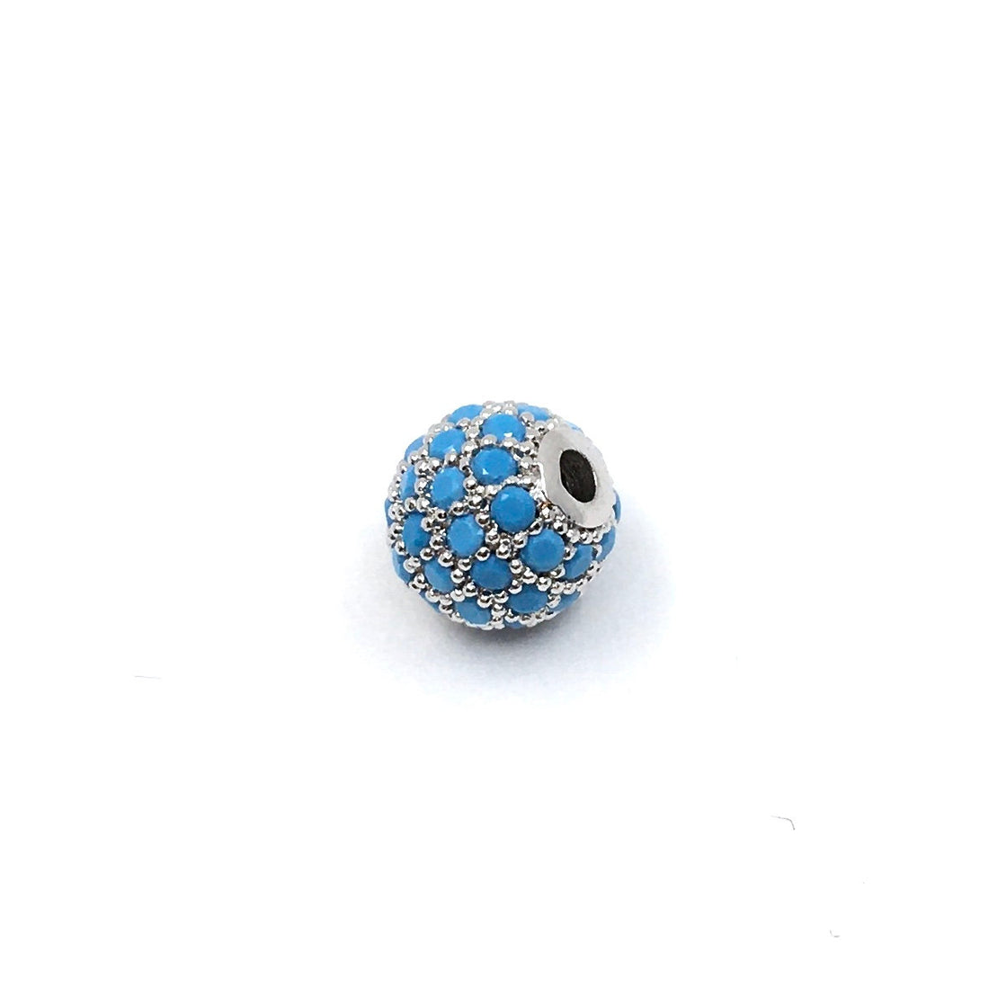 Rhodium plated Bead with Turquoise CZ pave | Bellaire Wholesale