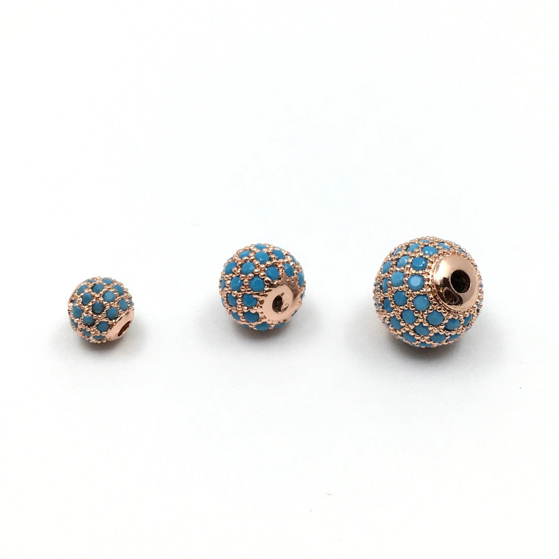 Rose Gold plated Bead with Turquoise CZ pave | Bellaire Wholesale