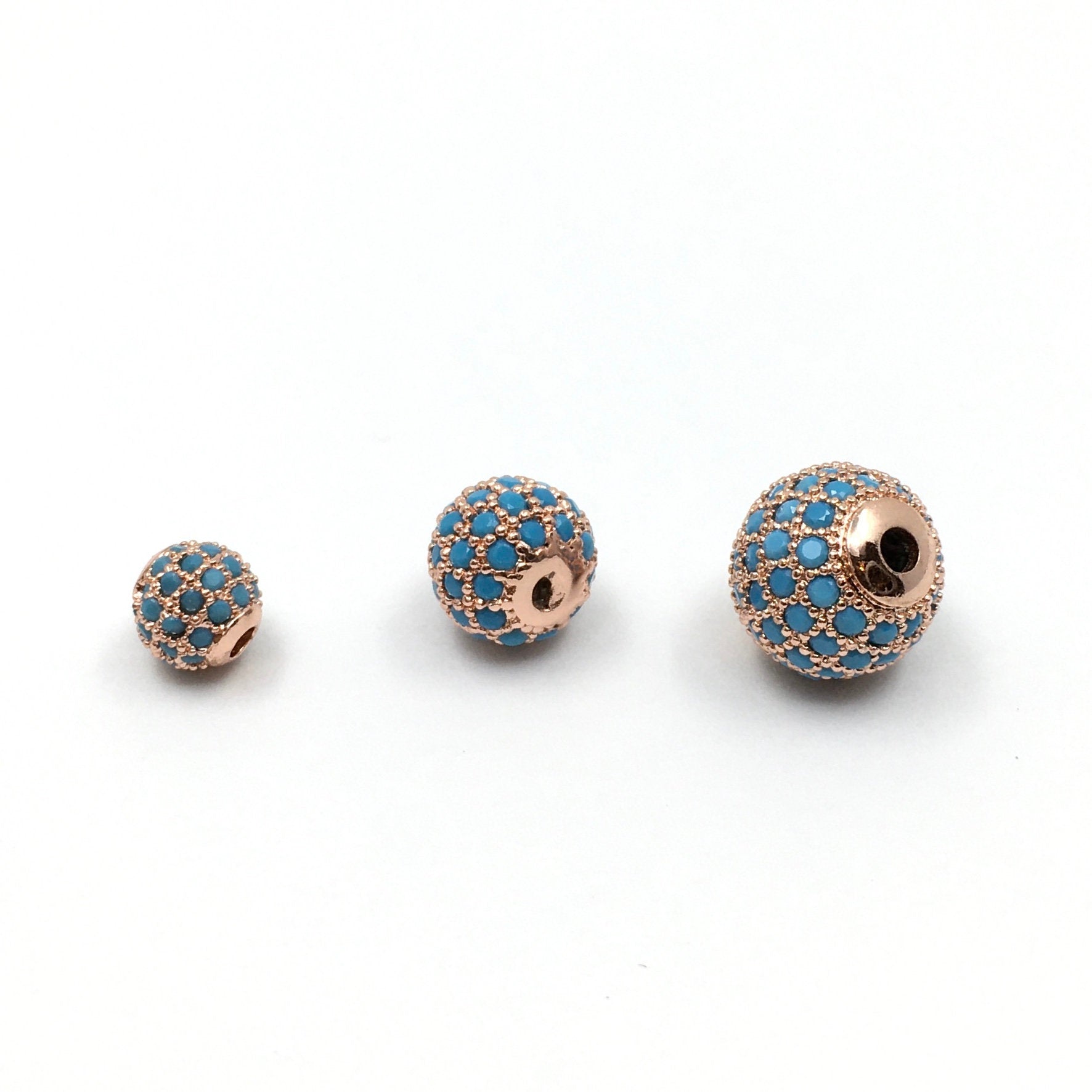 Rose Gold plated Bead with Turquoise CZ pave | Bellaire Wholesale