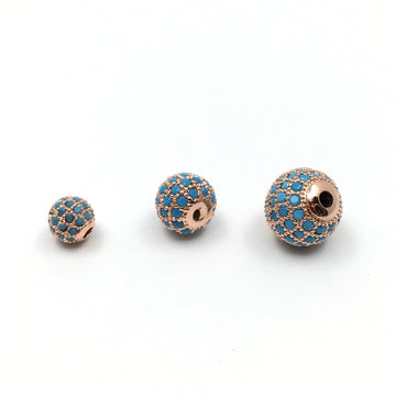 Rose Gold plated Bead with Turquoise CZ pave | Bellaire Wholesale