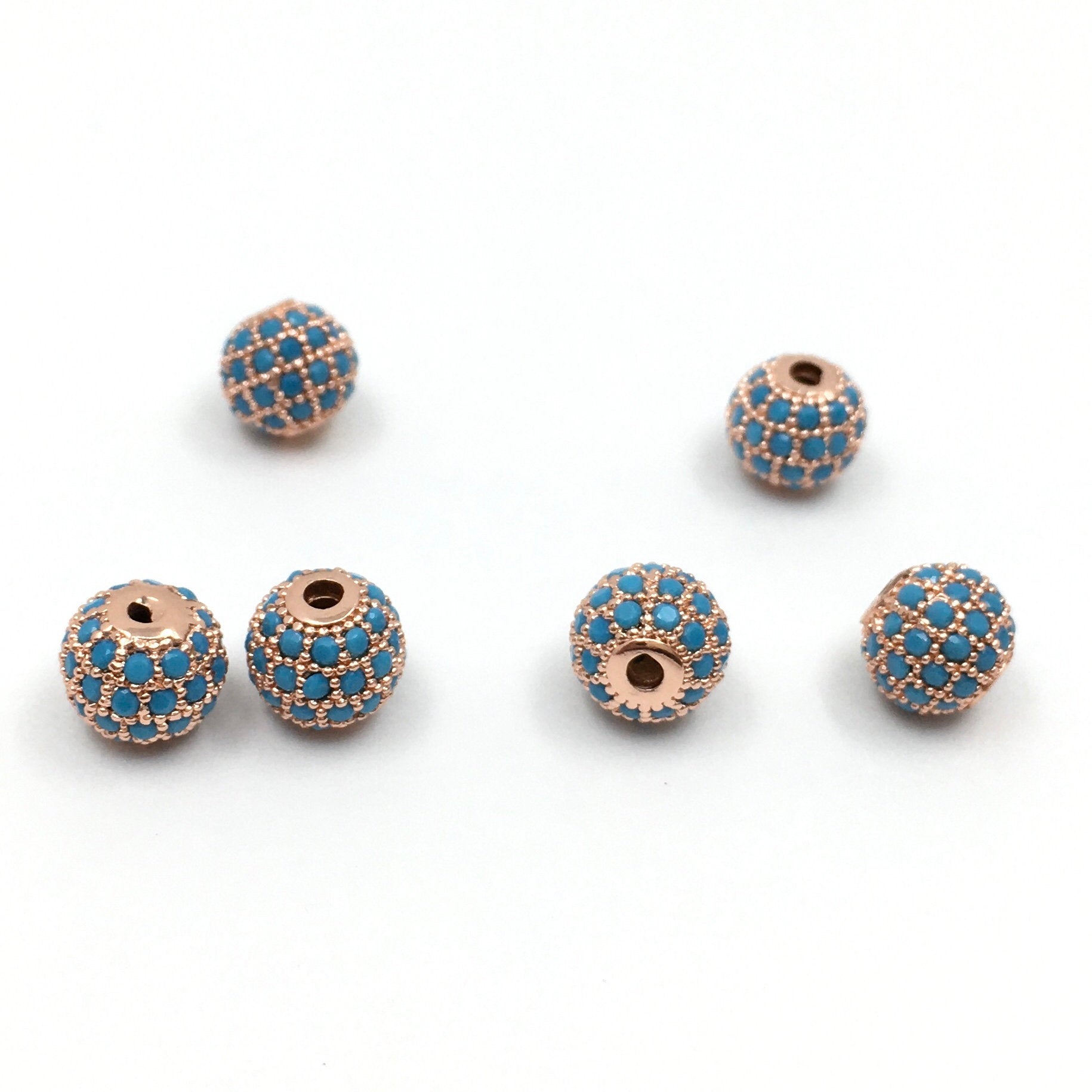 Rose Gold plated Bead with Turquoise CZ pave | Bellaire Wholesale