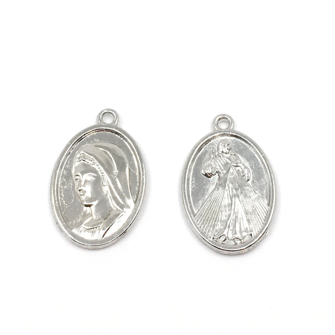 Mother Mary with Saint  2 sided Rhodium Charm | Bellaire Wholesale