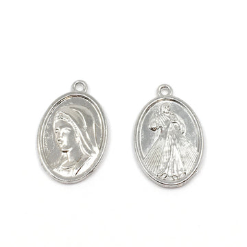Mother Mary with Saint  2 sided Rhodium Charm | Bellaire Wholesale