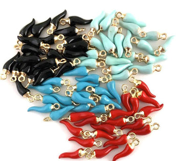 2 PCs Cornicello Red Brass Gold Plated Charm | Bellaire Wholesale